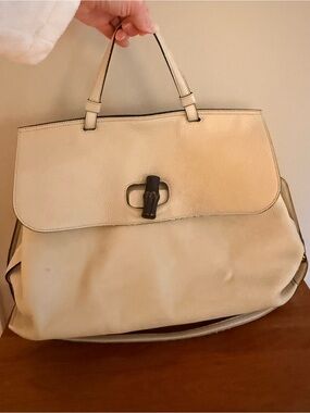 Gucci Bamboo White Leather Tote